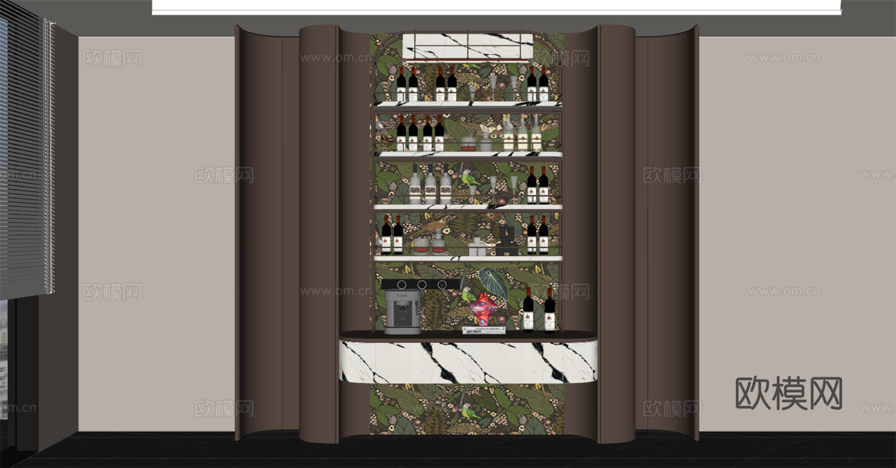 意式餐边柜 酒柜餐边柜 轻奢酒柜 酒架 备餐柜 白酒酒瓶su模型