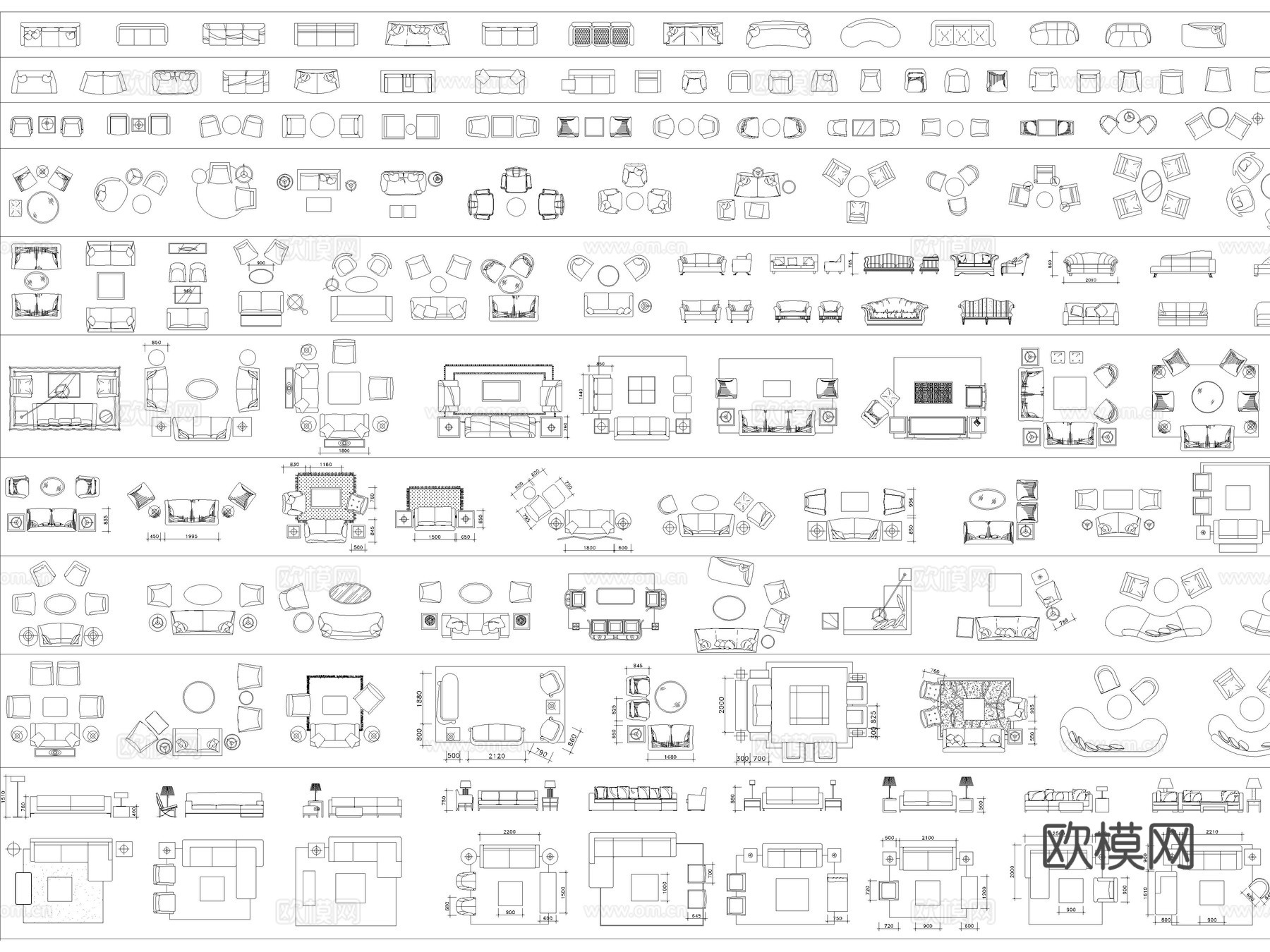 2026年最新家装工装家具沙发平面立面CAD图库cad施工图