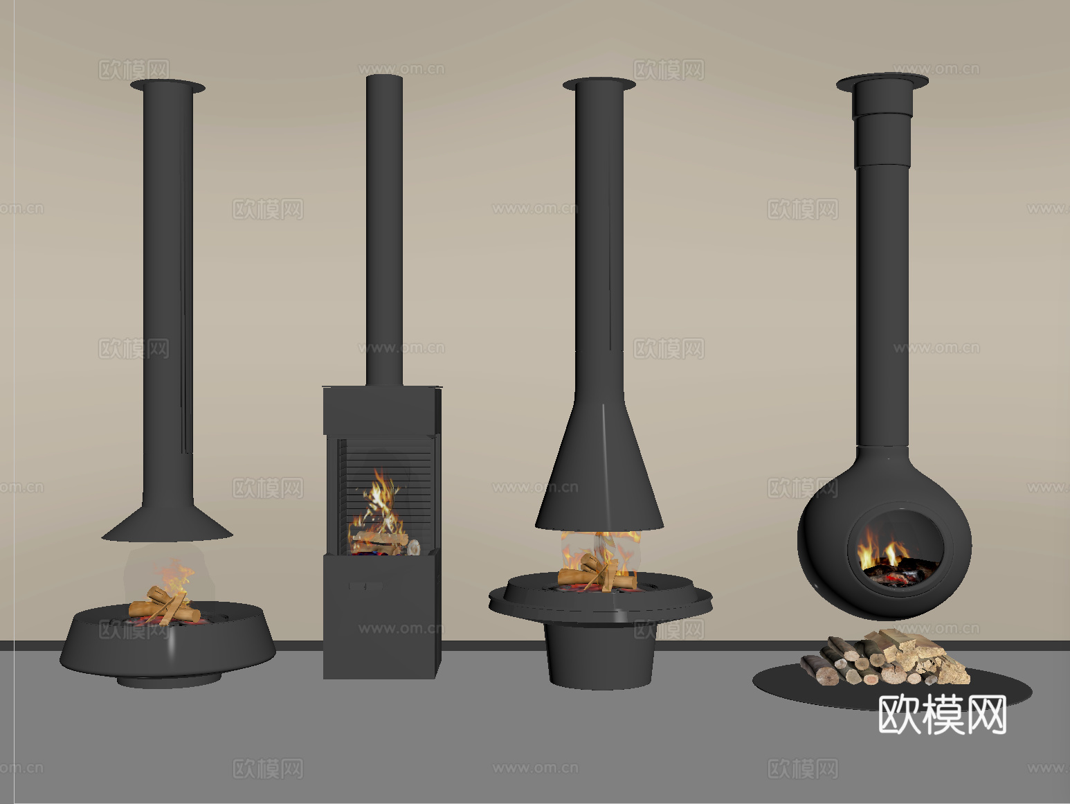 现代壁炉 电子壁炉 火炉 木柴su模型