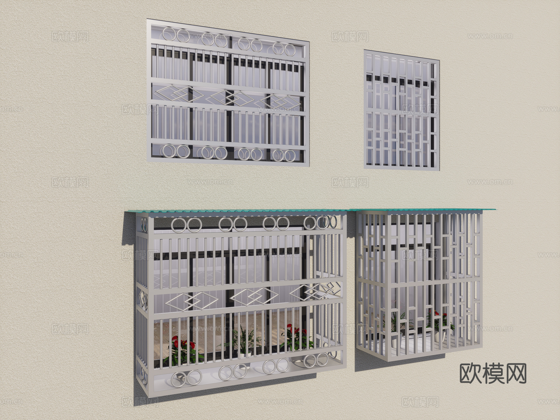 现代家居阳台防盗窗 不锈钢防盗窗 防盗围栏 防护窗 防盗网su模型