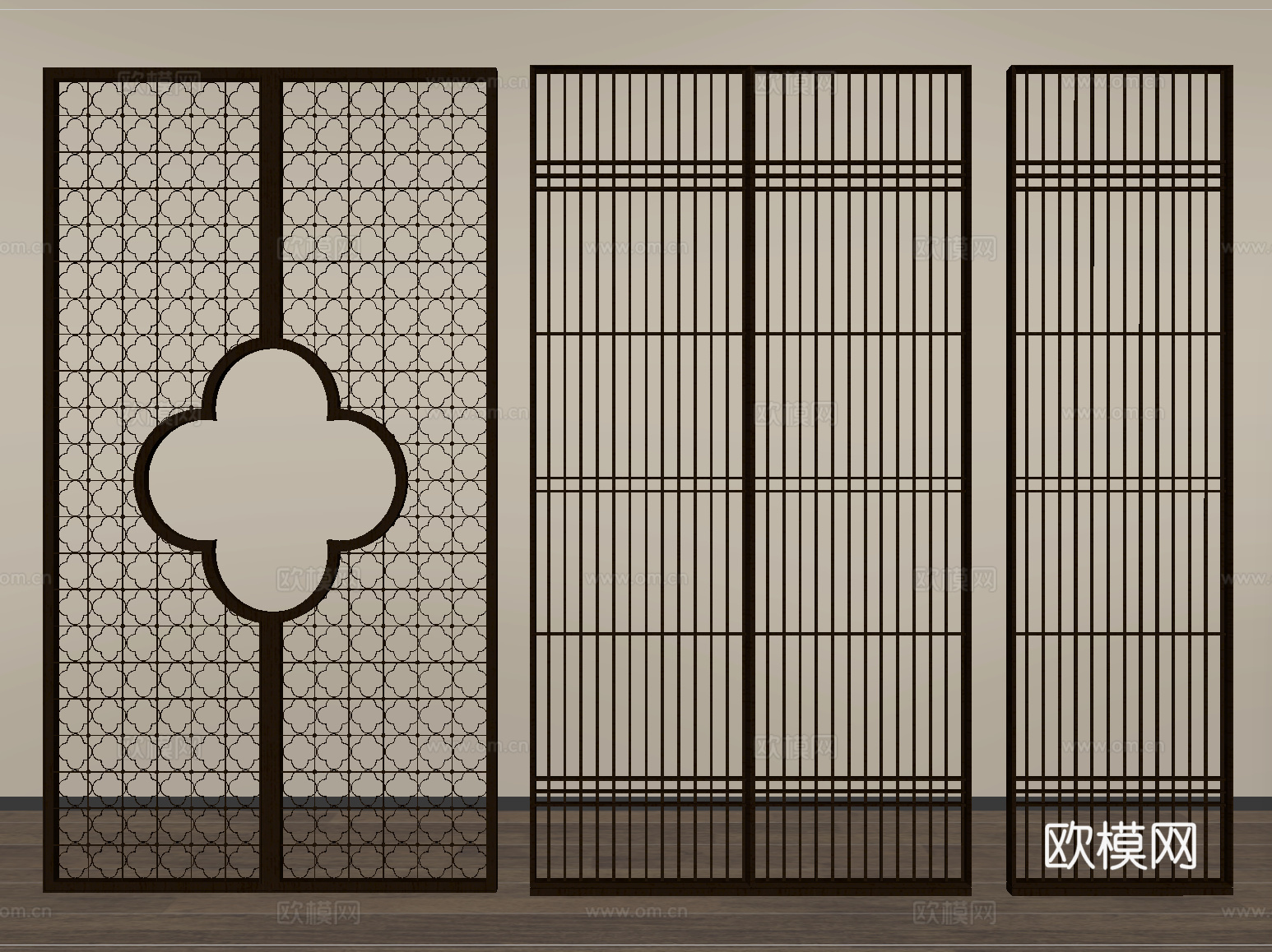 新中式屏风隔断 格栅屏风隔断su模型
