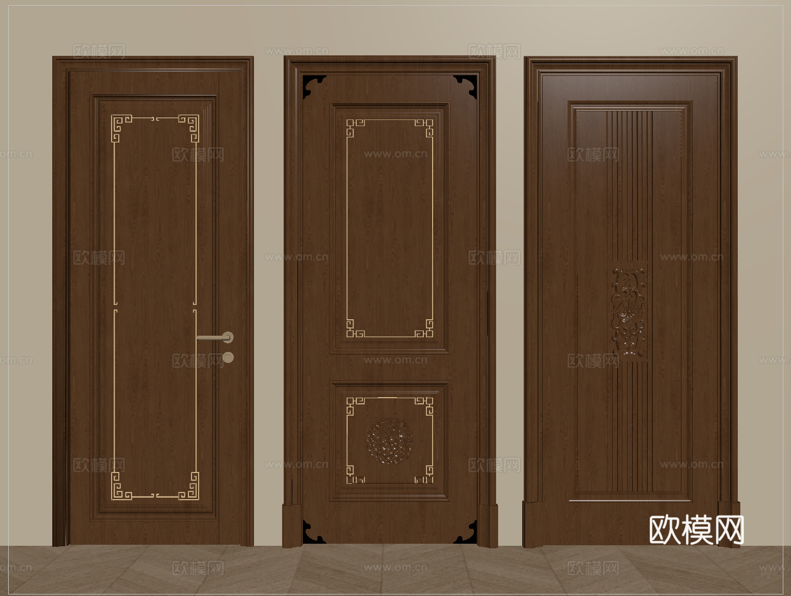 中式雕花单开门 平开门 卧室门 房间门 室内门su模型