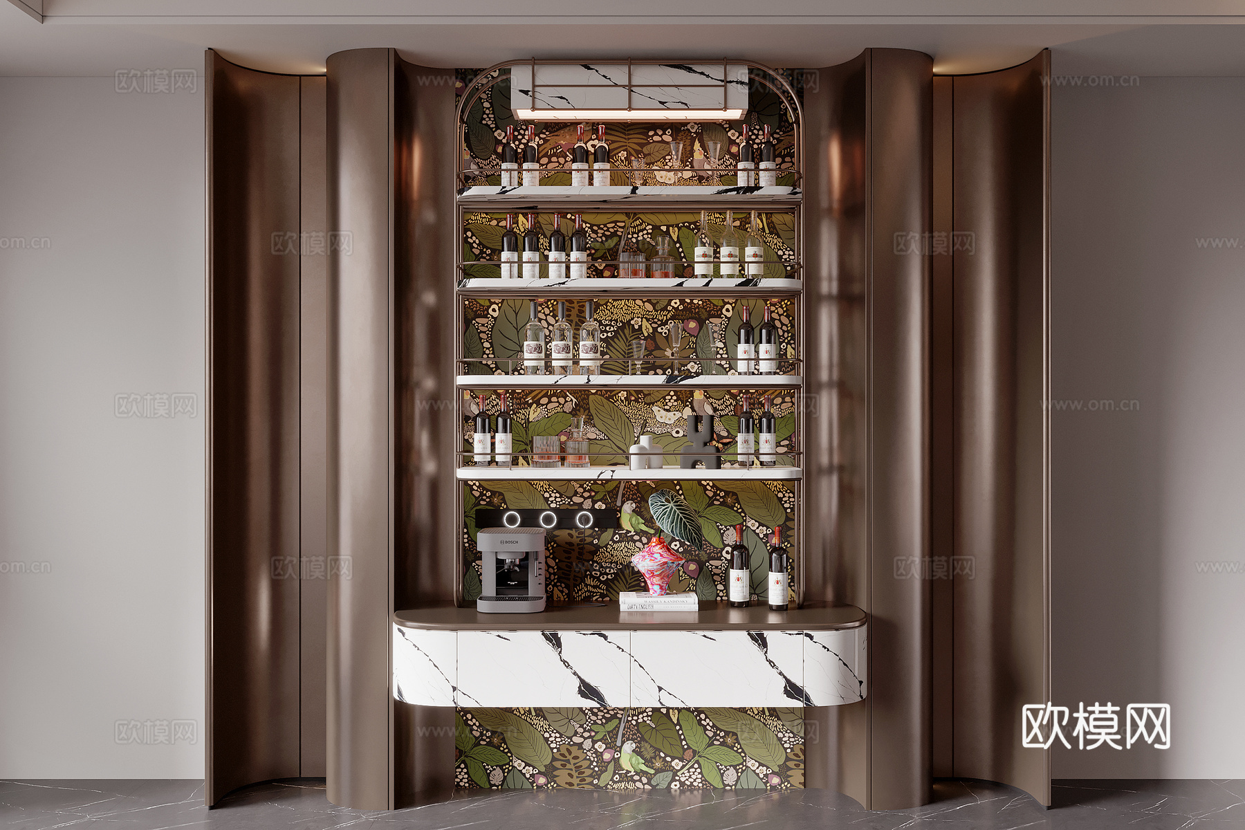 意式餐边柜 酒柜餐边柜 轻奢酒柜 酒架 备餐柜 白酒酒瓶su模型