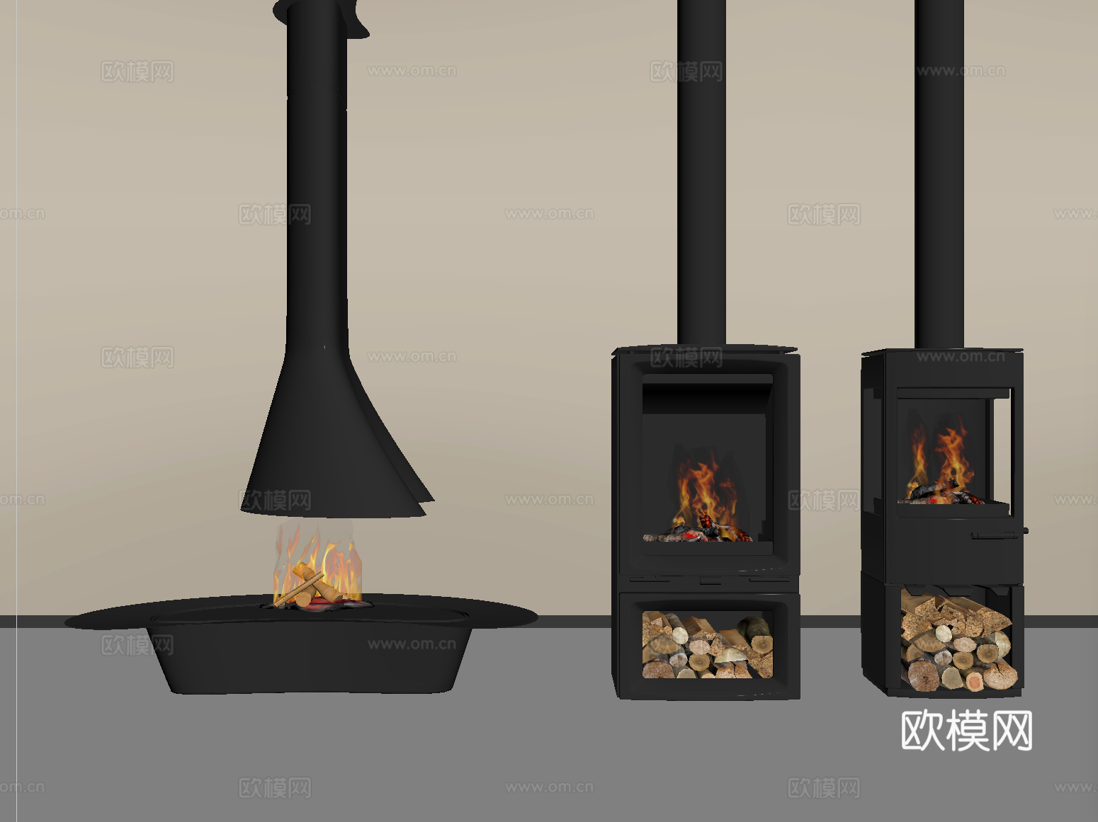 现代壁炉 电子壁炉 火炉 木柴su模型