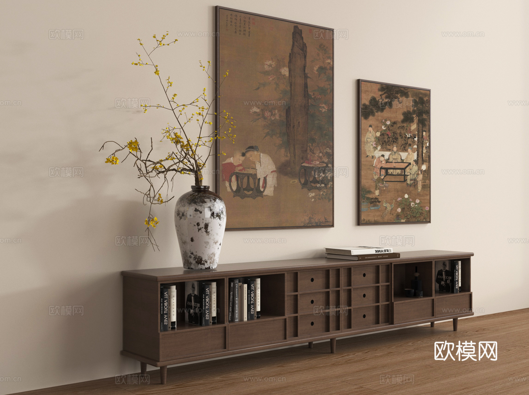 中古电视柜 边柜 挂画 摆件su模型