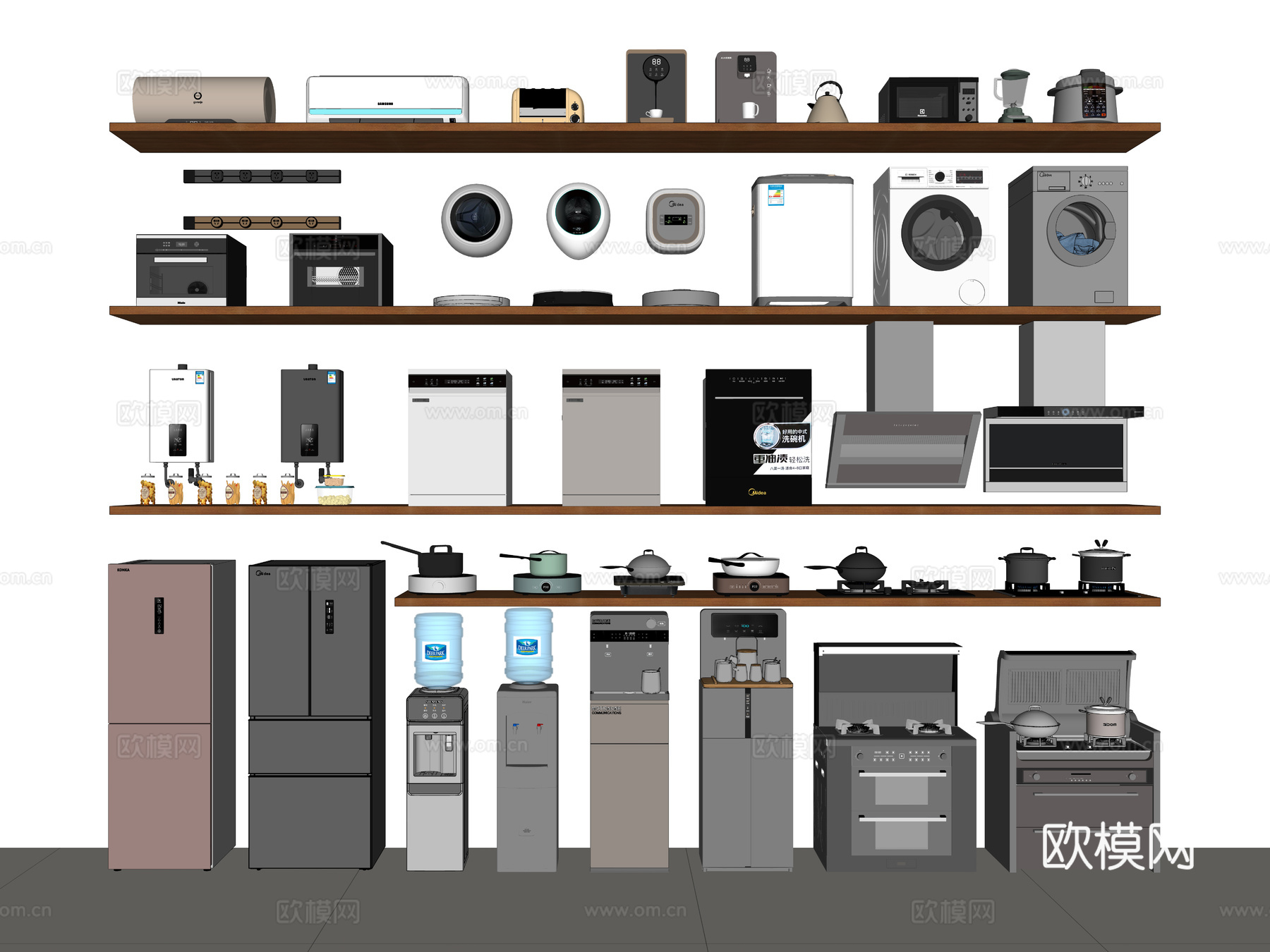 家用电器组合 厨房电器组合 家电电器组合 空调洗衣机 电磁炉su模型