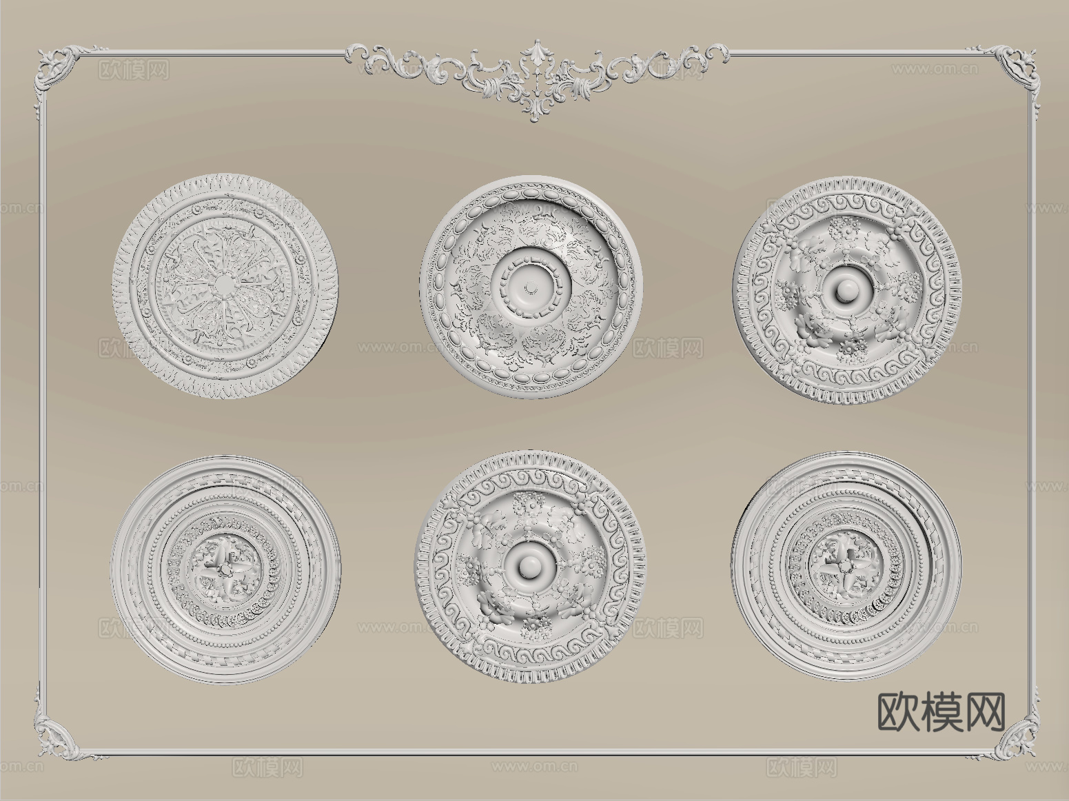 法式石膏线条 雕花 灯盘su模型