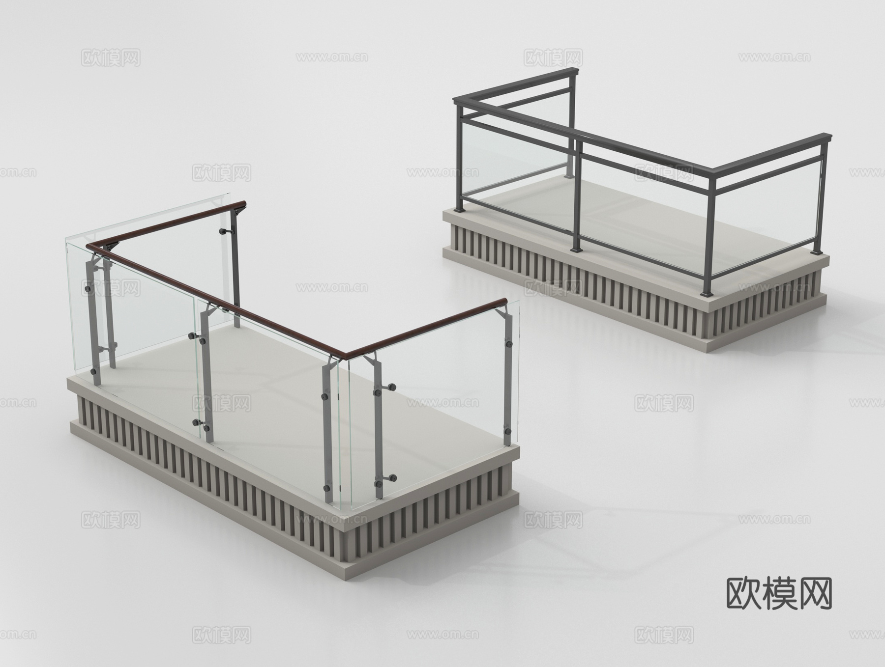 现代围栏护栏 阳台栏杆 玻璃栏杆su模型