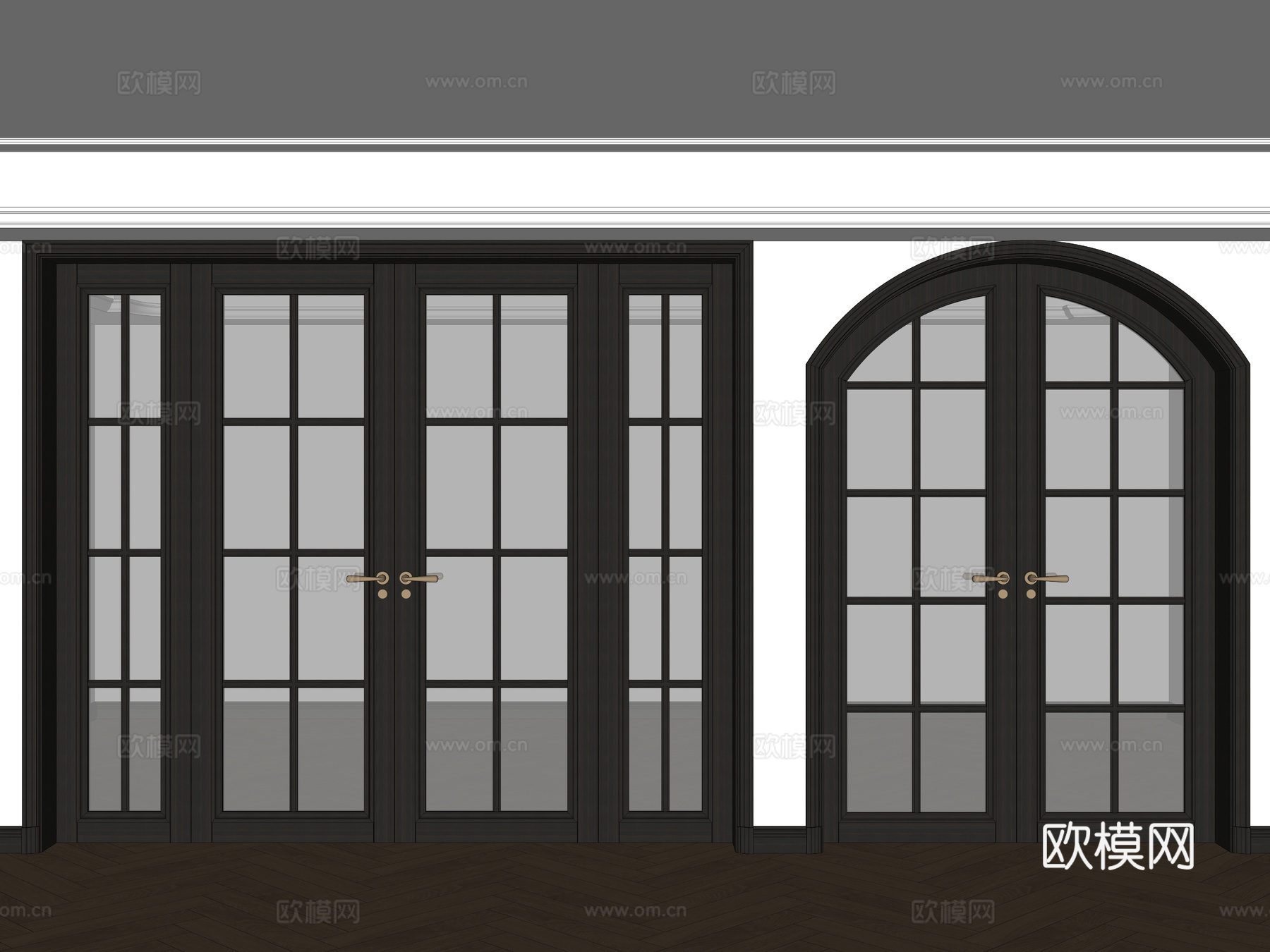 法式双开门 法式复古 玻璃平开门 弧形玻璃平开门 法式格条su模型