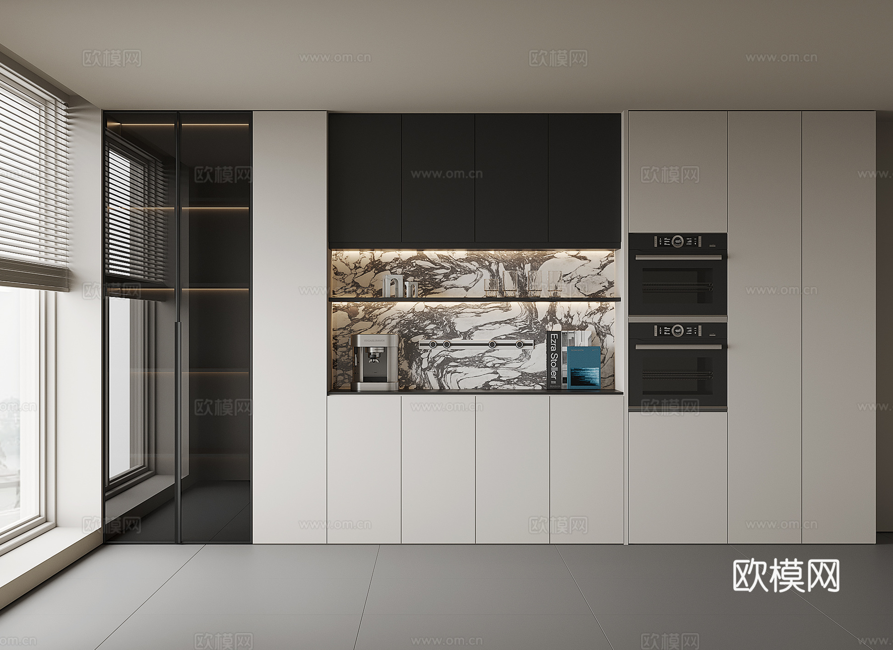 现代酒柜餐边柜su模型下载（渲染图1）