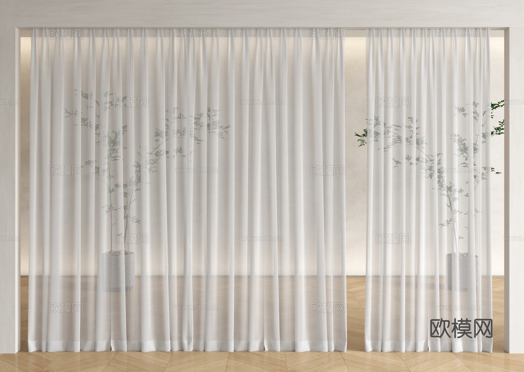 现代窗帘 纱帘su模型