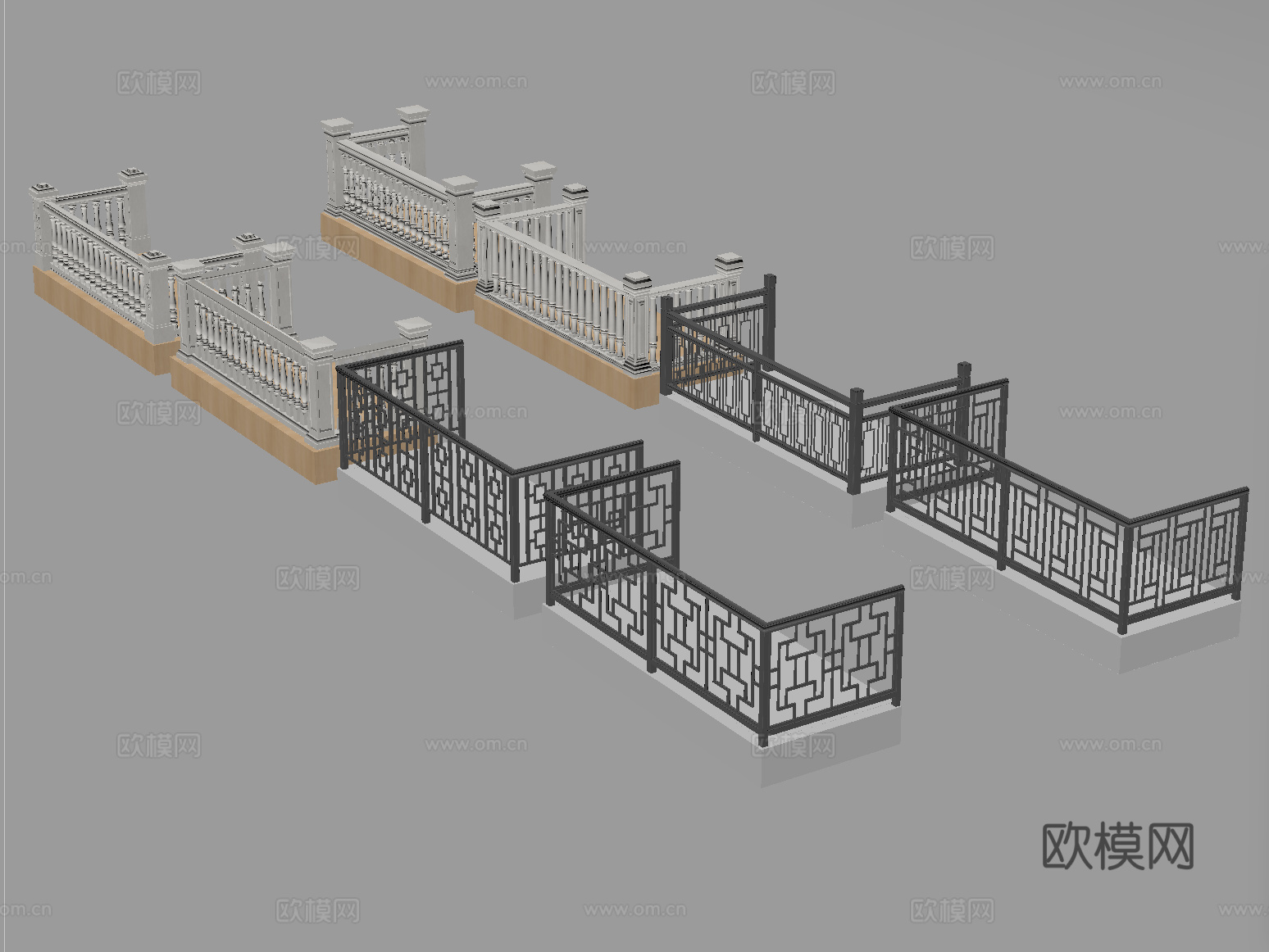 现代围栏护栏 阳台栏杆 铁艺栏杆su模型