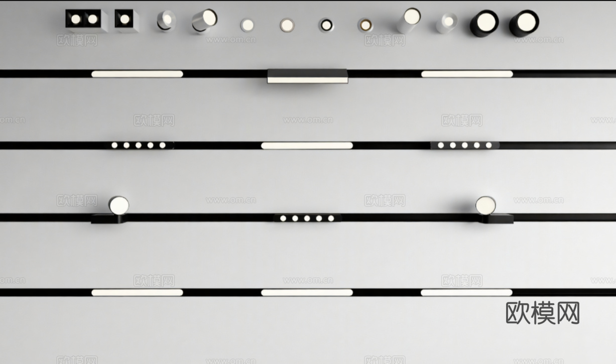 现代磁吸轨道灯轨道射灯明装筒射灯su模型