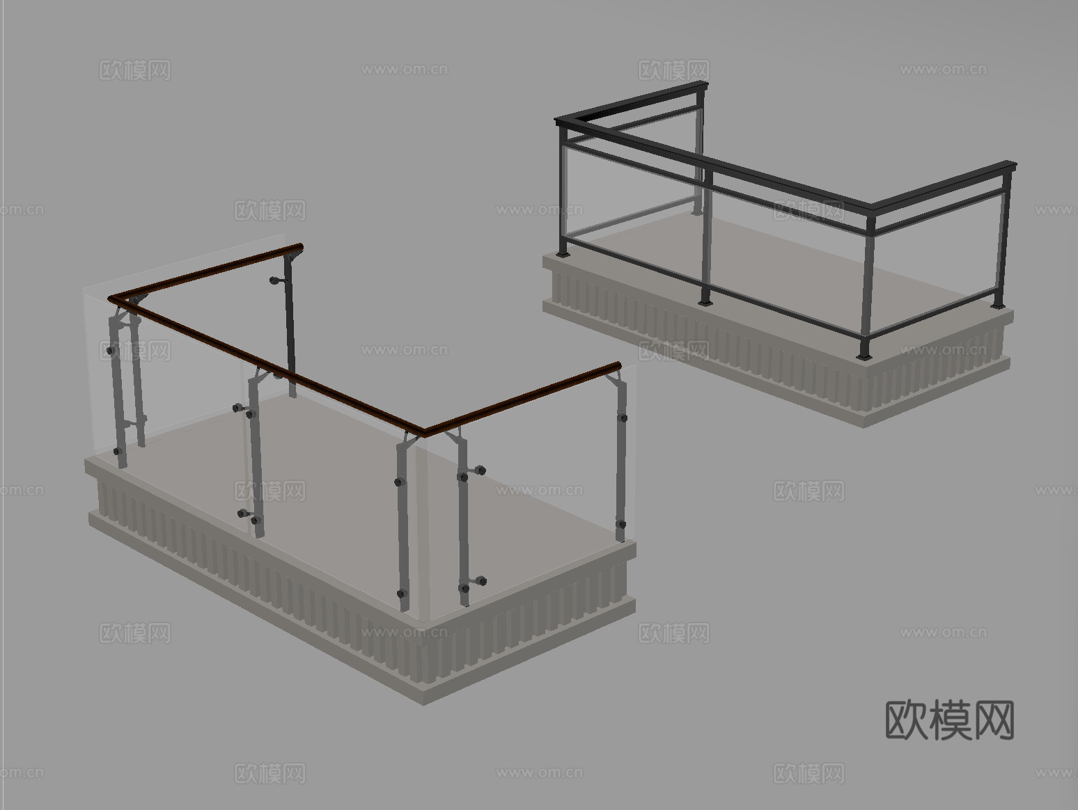 现代围栏护栏 阳台栏杆 玻璃栏杆su模型