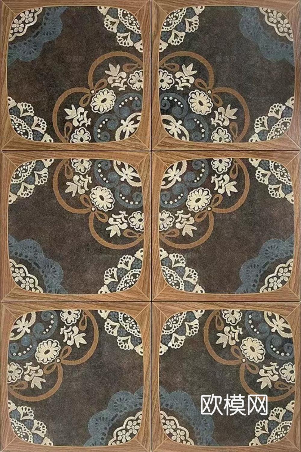 中古风古堡花砖复古仿木纹地砖