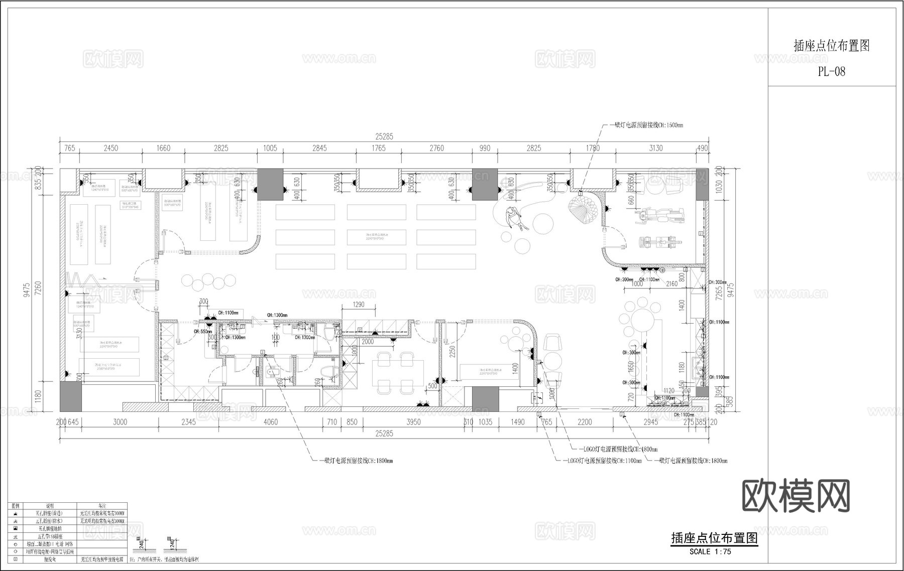 瑜伽室施工图，普拉提cad施工图