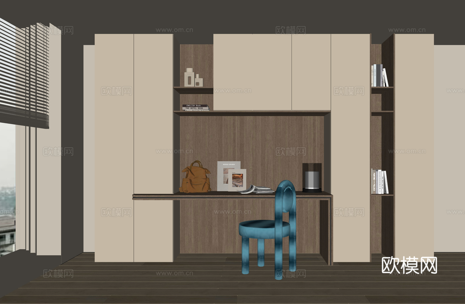 现代书桌柜组合su模型