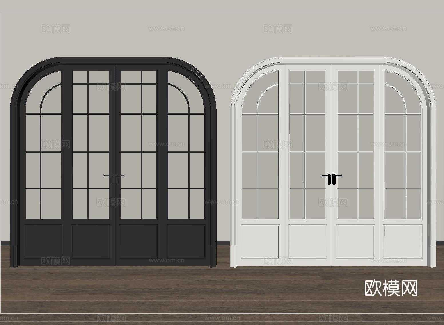 法式双开门 玻璃门 拱门 阳台门 厨卫门su模型