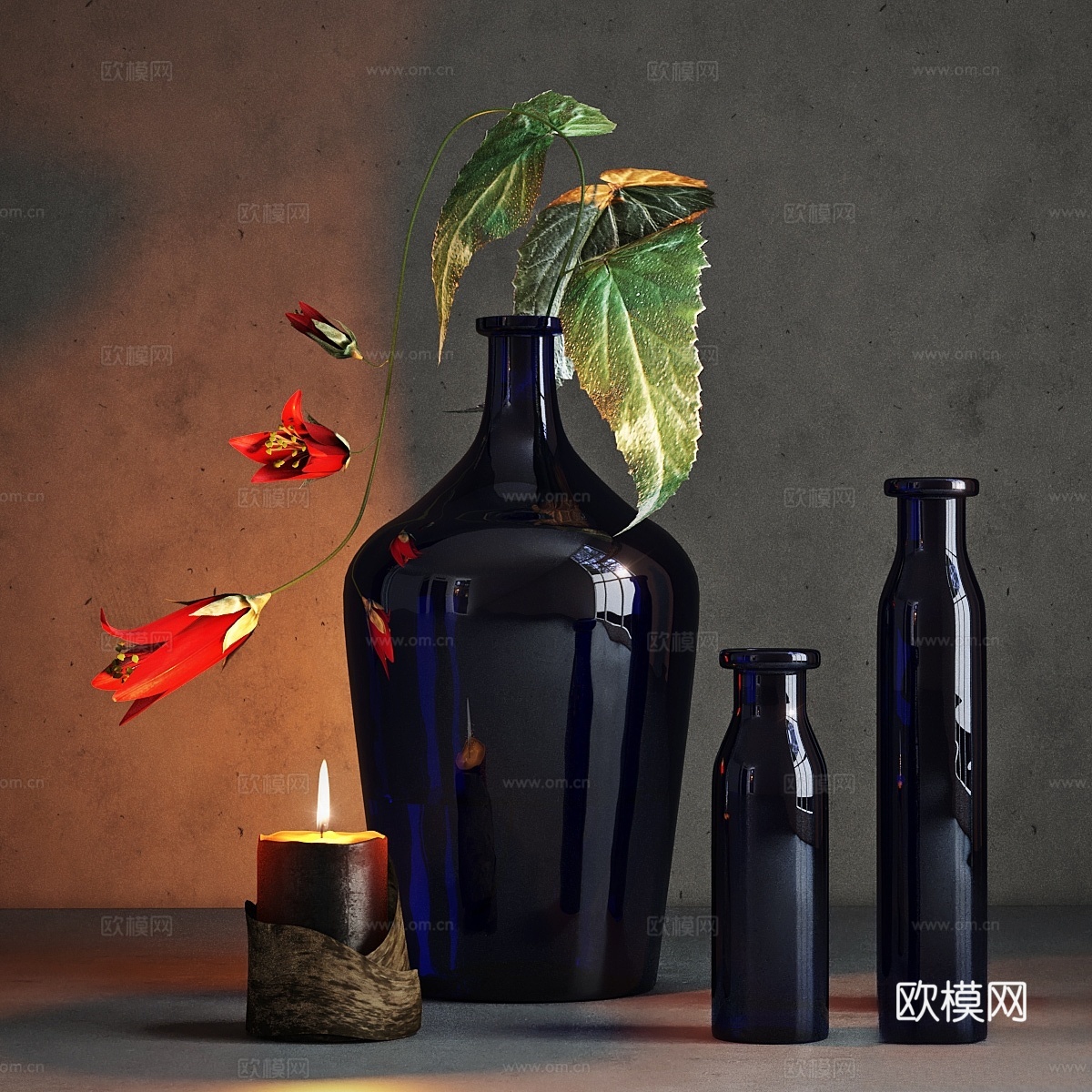 陶器谷_钴蓝花瓶3d模型下载