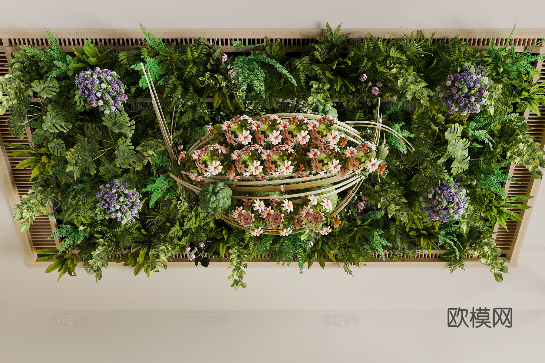 现代绿植吊顶 藤编 绿萝吊篮 植物天花 植物吊顶 天花造景su模型