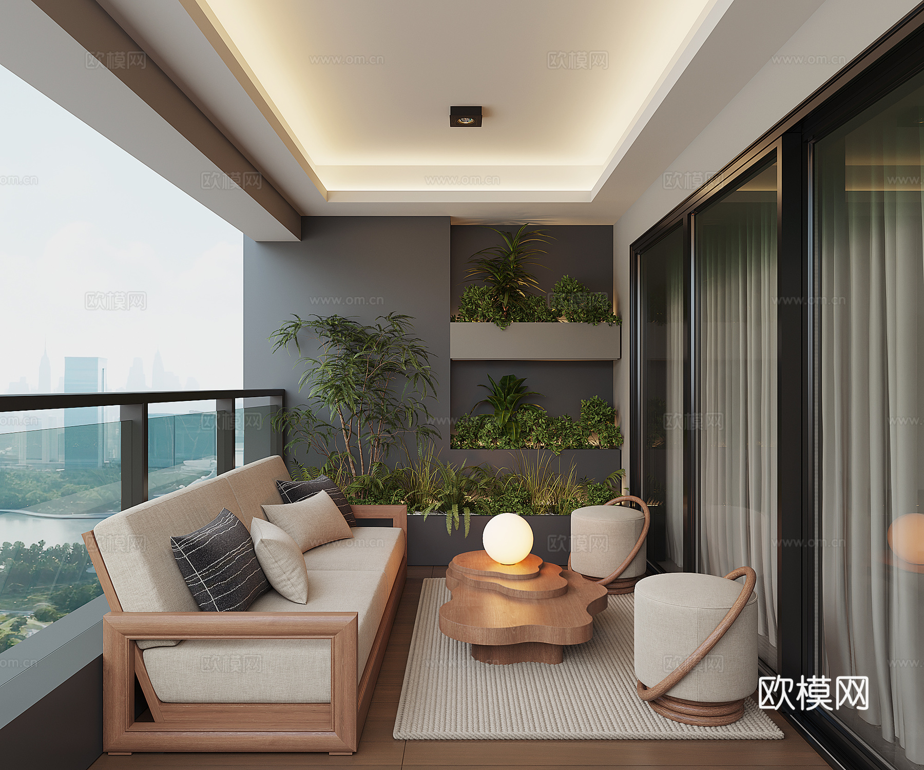 现代阳台花园3d模型下载