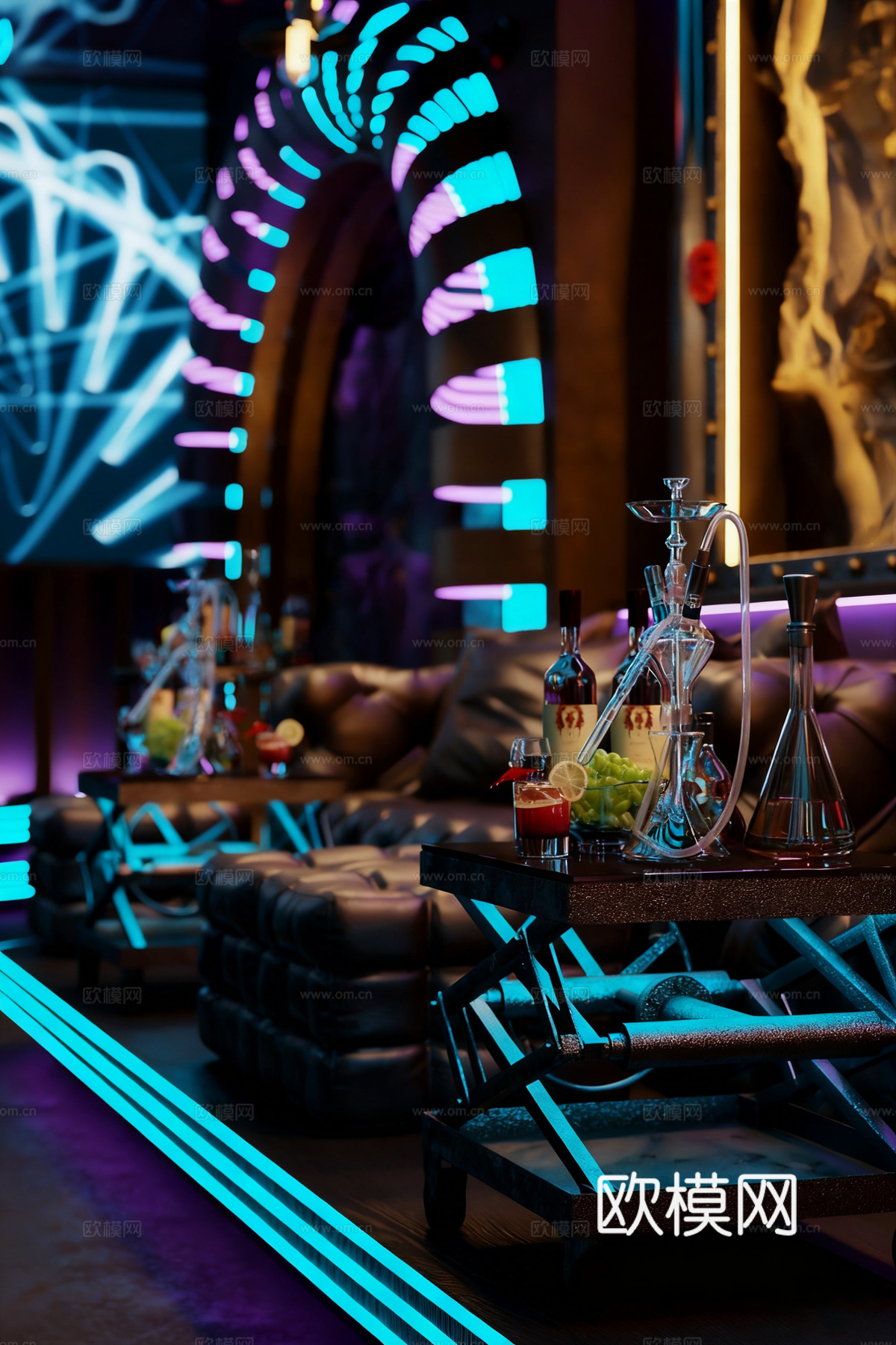 赛博朋克酒吧 夜店 霓虹灯吧台 工业风酒吧全案su模型