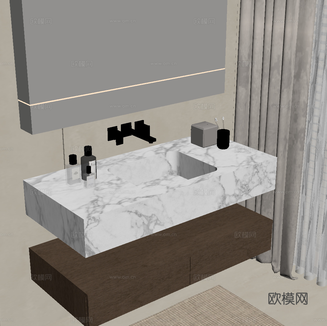 现代浴室柜 洗手台su模型