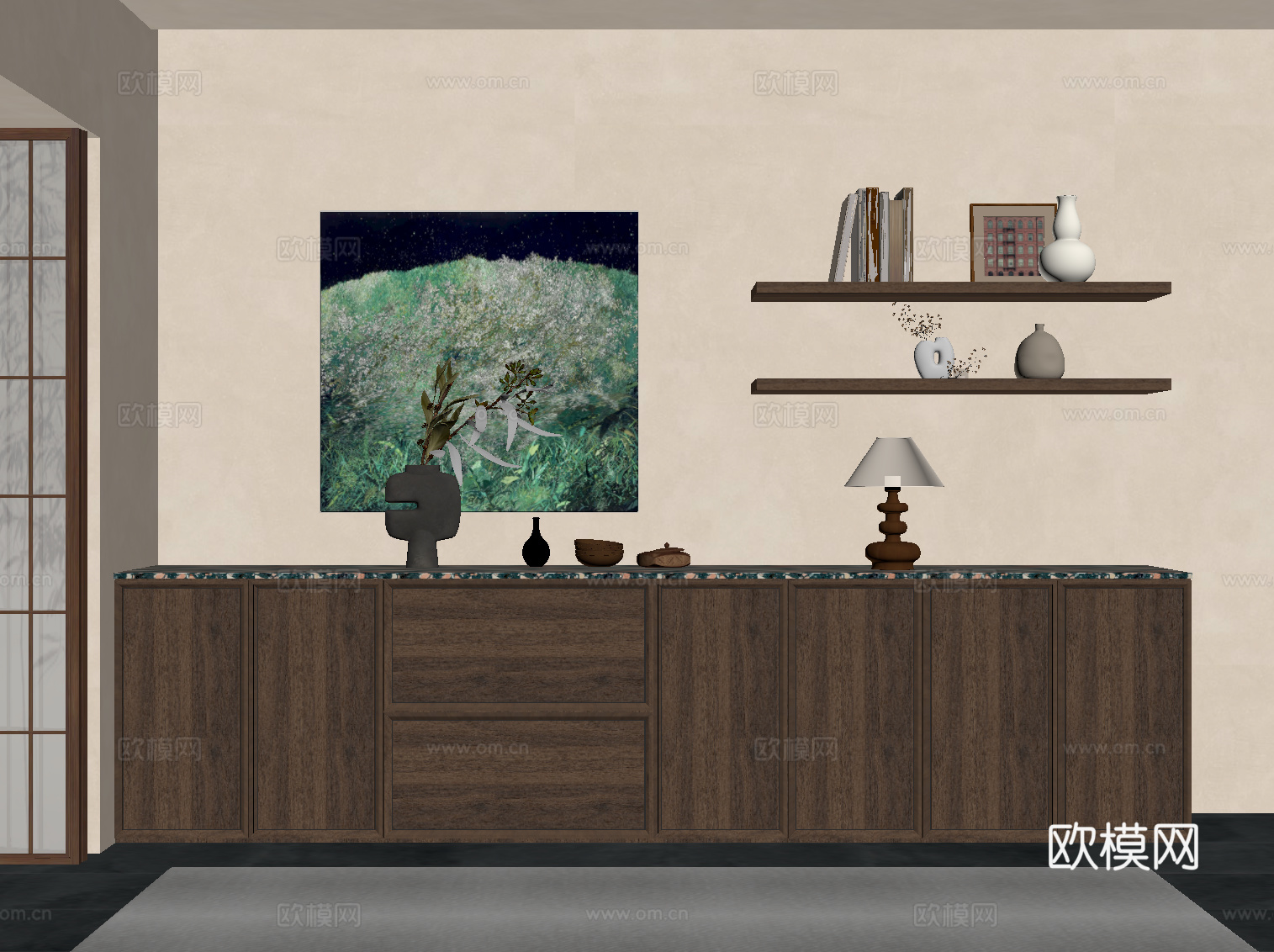 中古风书柜 矮柜 地柜su模型