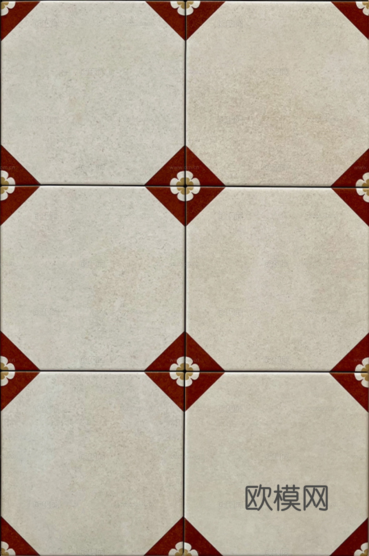 复古做旧红白小花砖