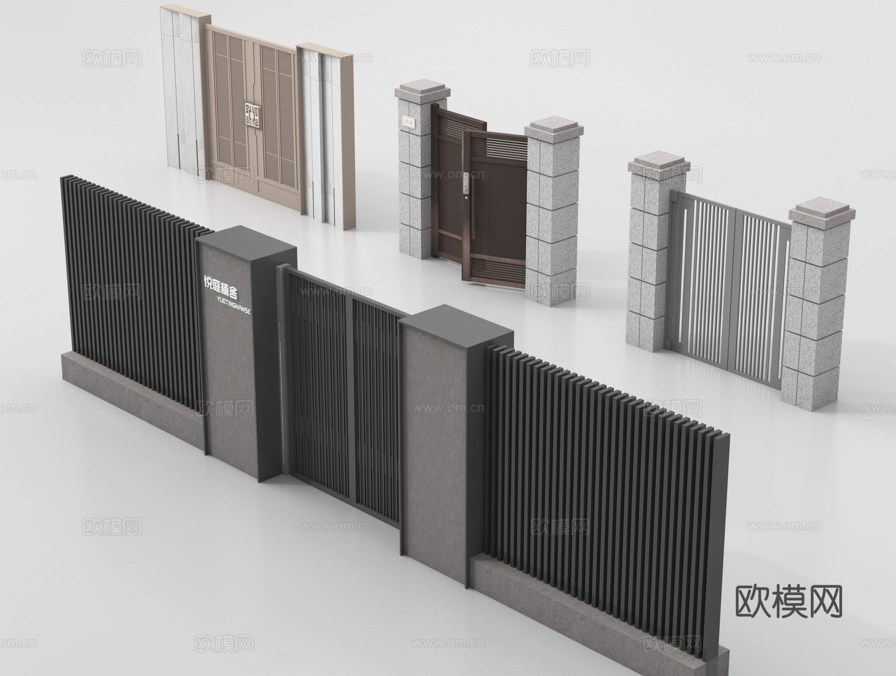 现代庭院门 户外庭院门 别墅大门su模型