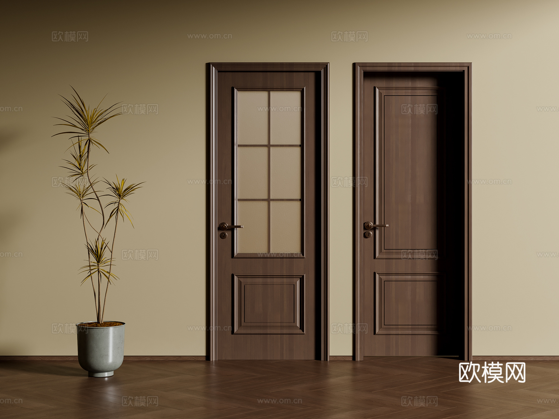 中古风单开门 卧室门 卫浴门su模型