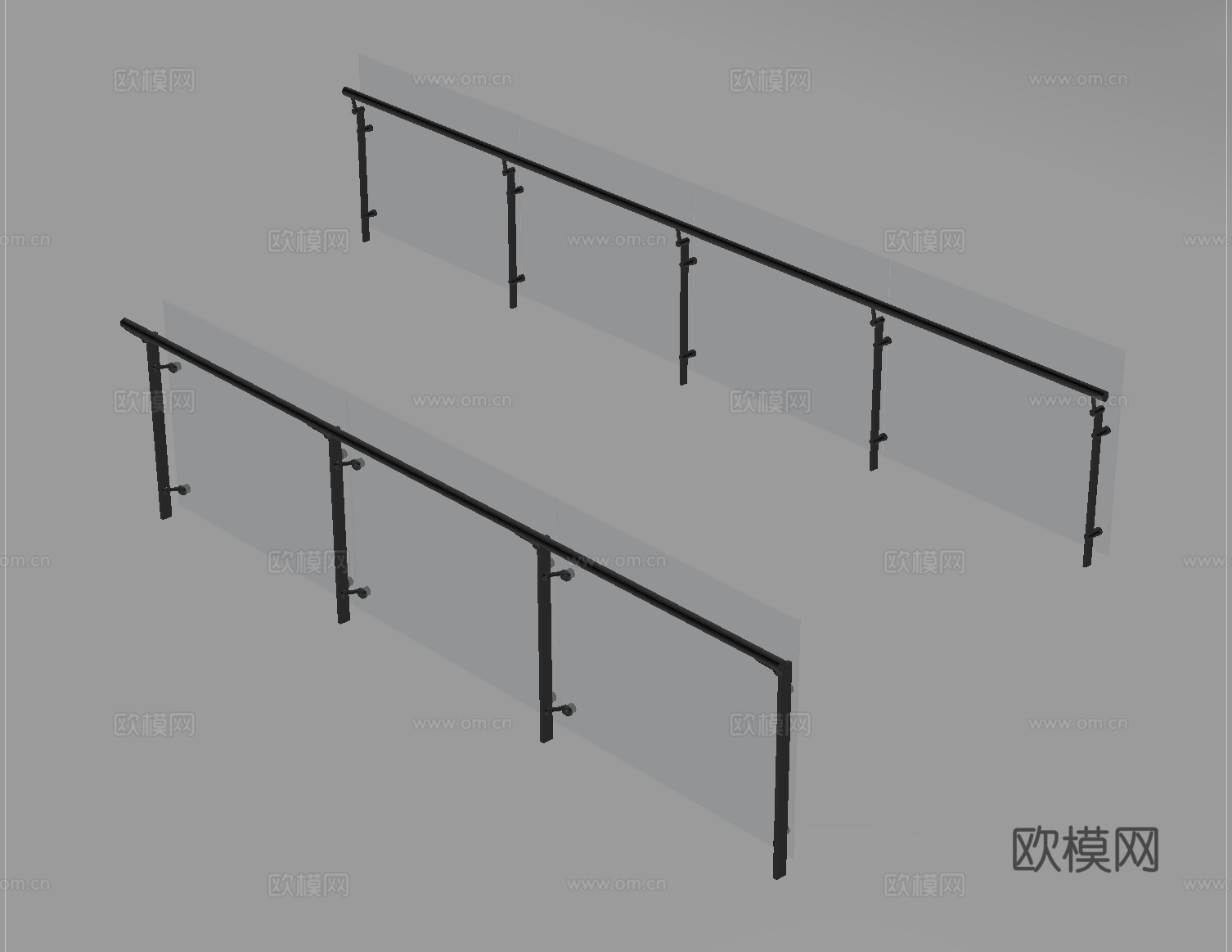 现代围栏护栏 玻璃栏杆 护栏 扶手 阳台护栏su模型