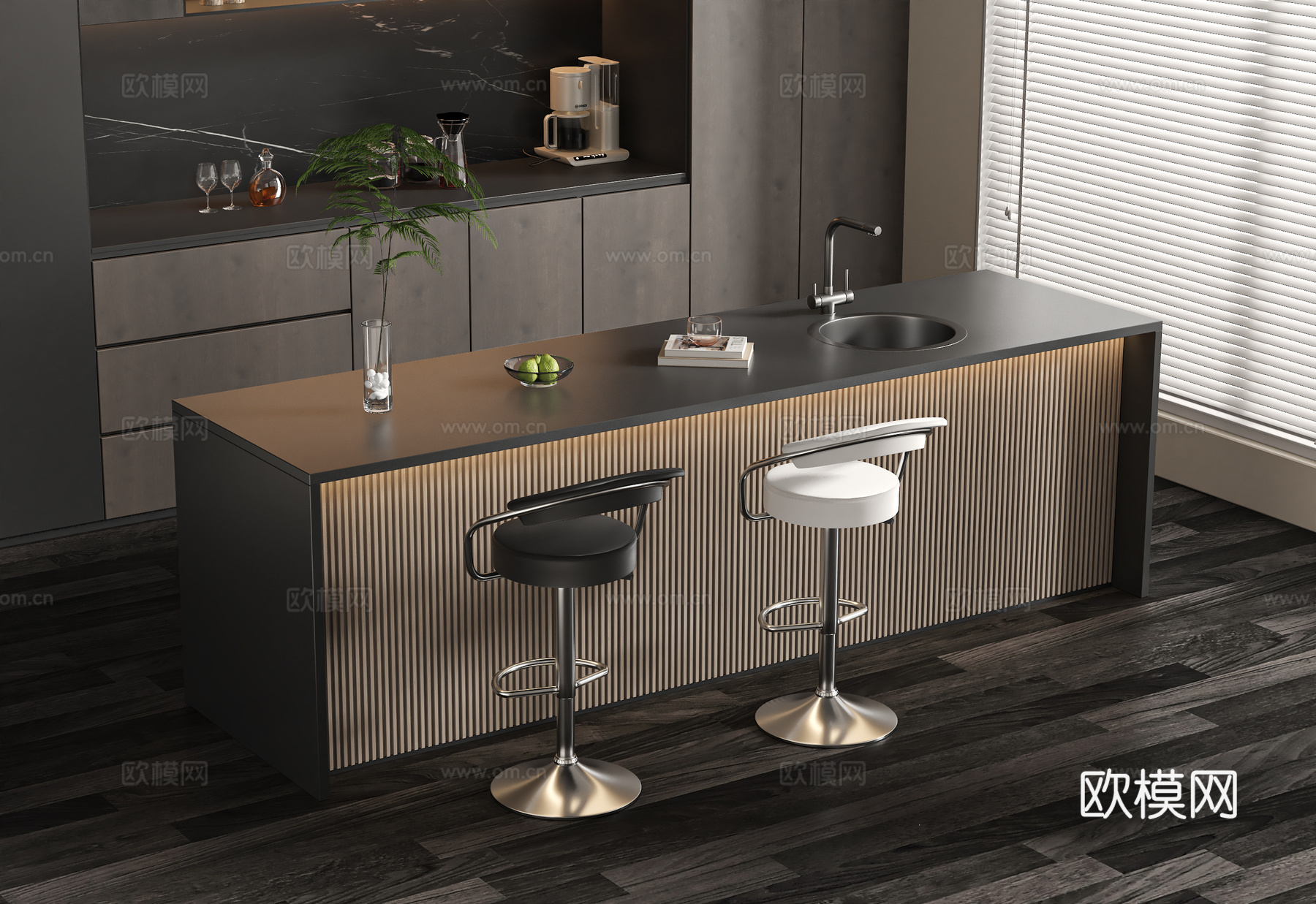 现代吧台3d模型下载