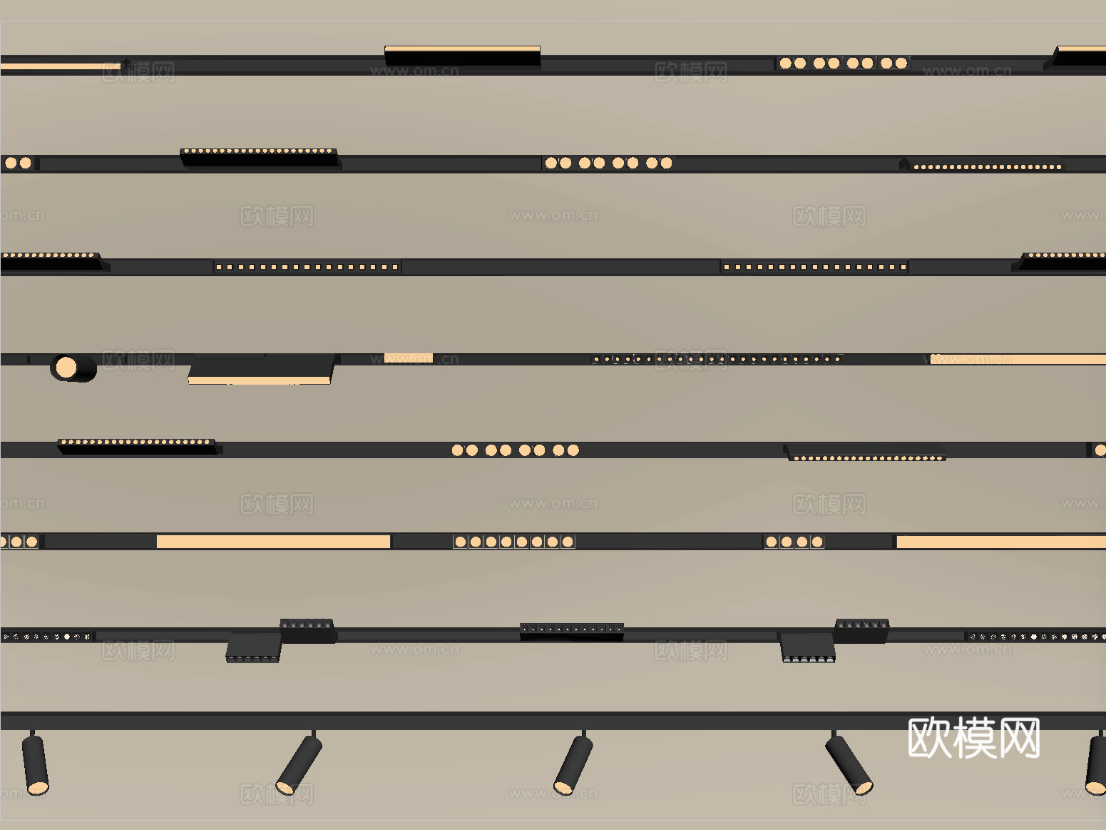 现代筒灯射灯 轨道射灯 线形射灯su模型