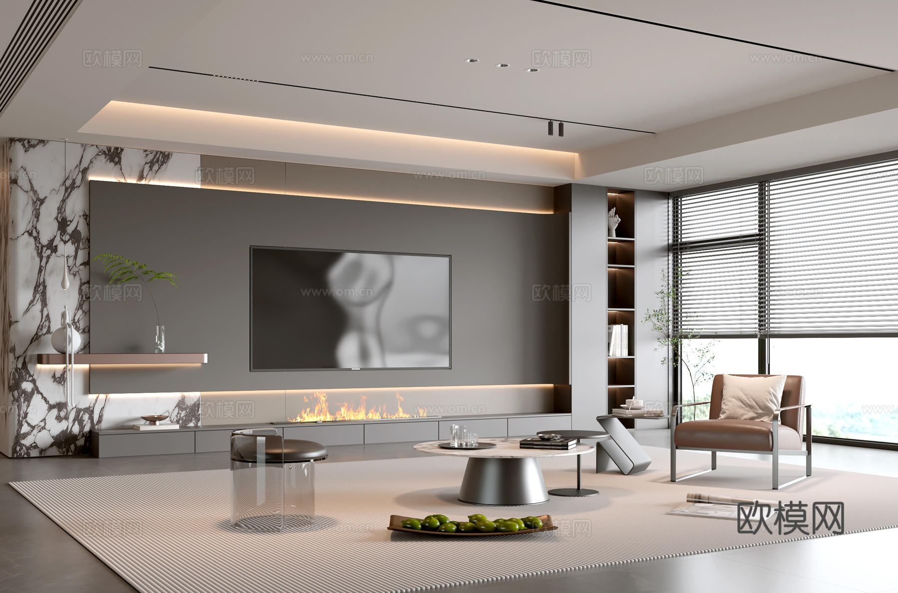 意式客厅 现代客厅 电视背景墙 电视柜 客厅背景 沙发茶几组su模型