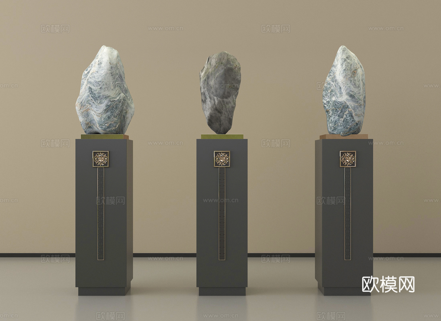 新中式雕塑摆件 石头装饰摆件su模型