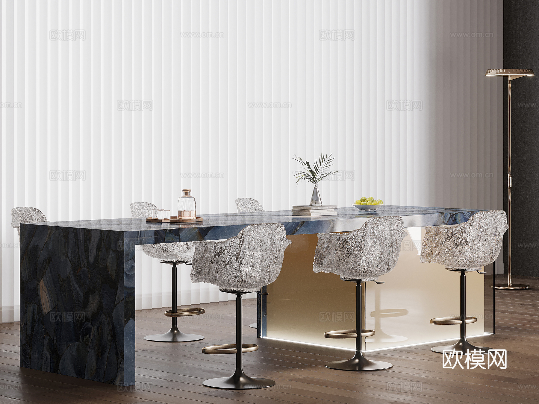 现代意式吧台 水吧台su模型