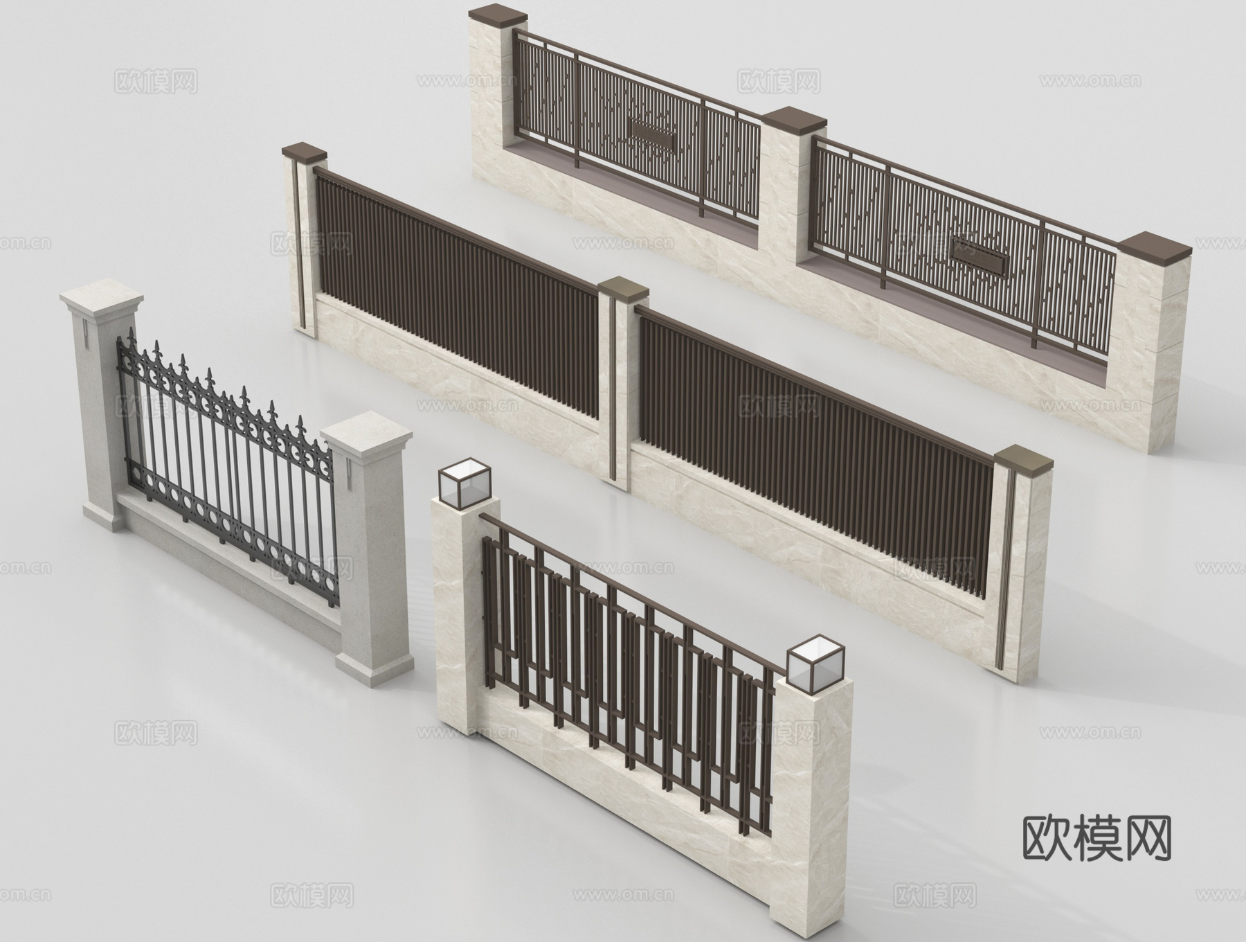 现代围栏护栏 围墙 别墅围墙 小区围墙su模型
