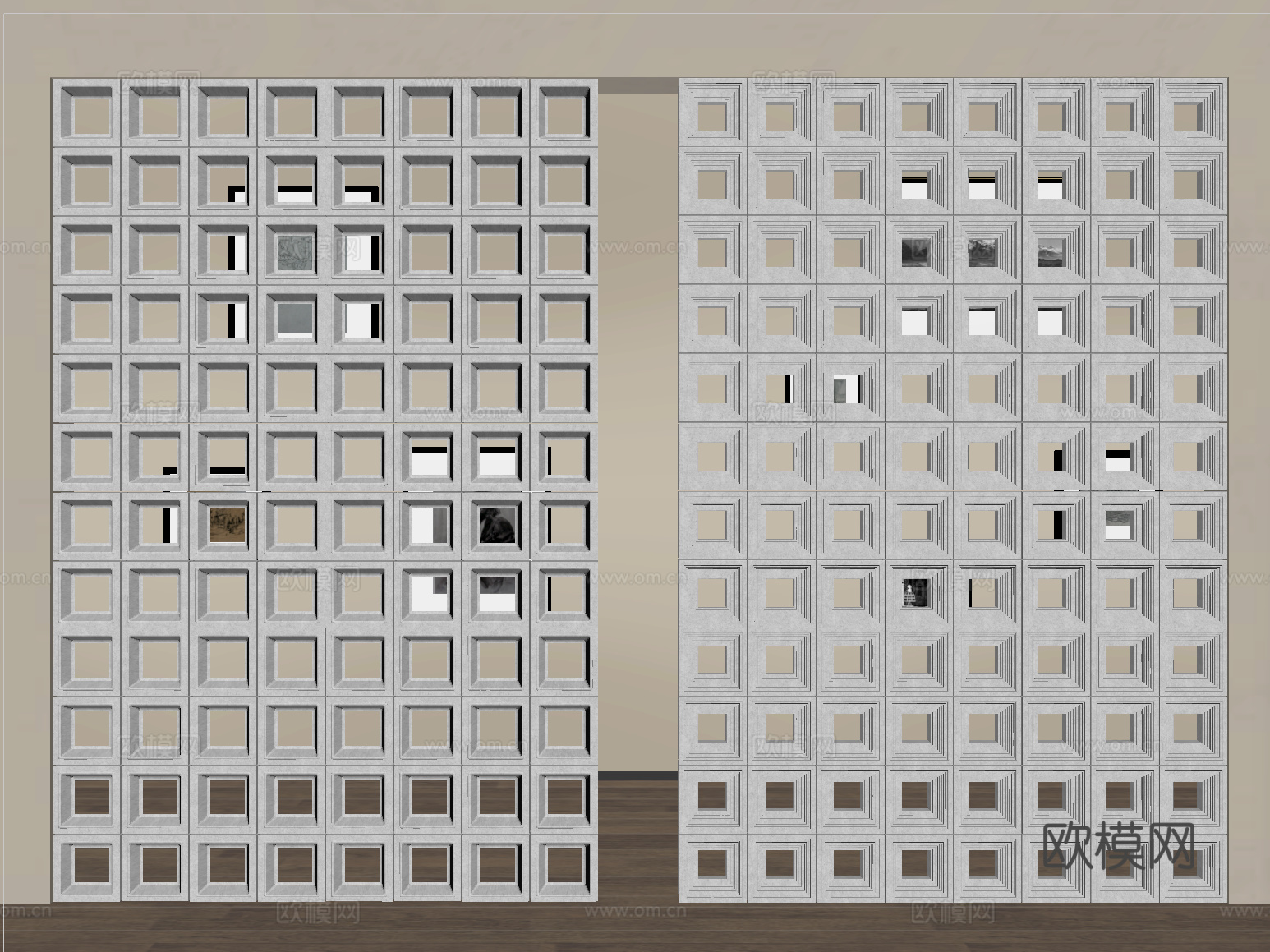 现代水泥砖玄关隔断su模型