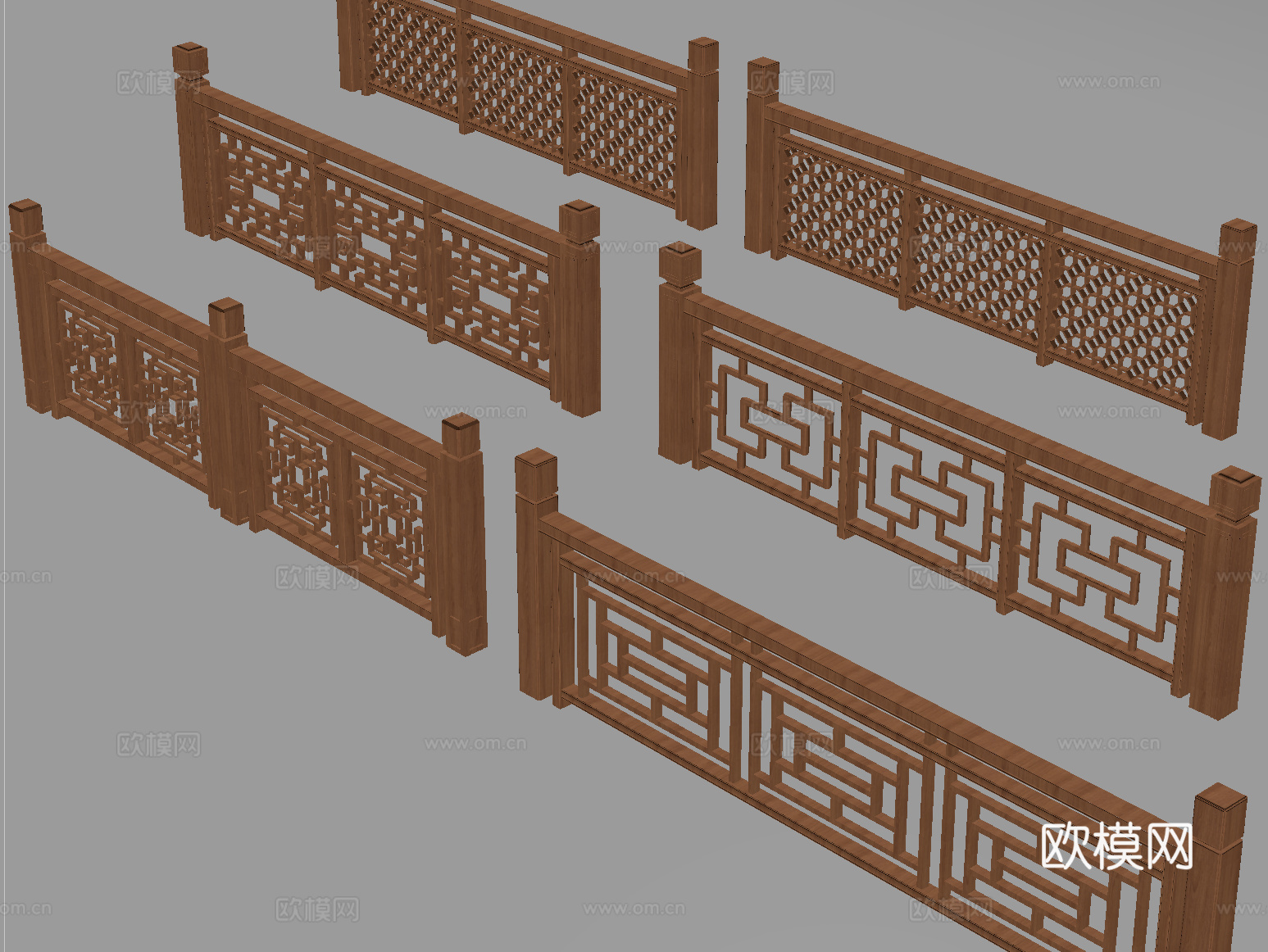 新中式栏杆护栏 栅栏围栏 实木围栏护栏su模型