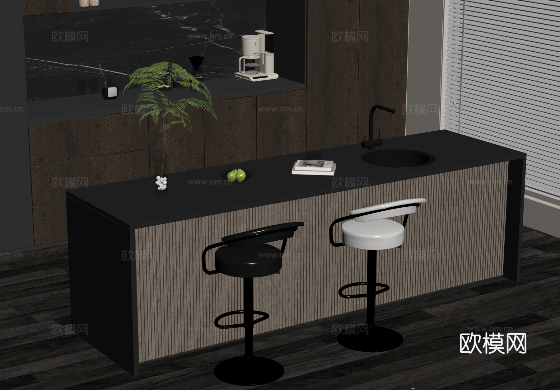 现代吧台su模型