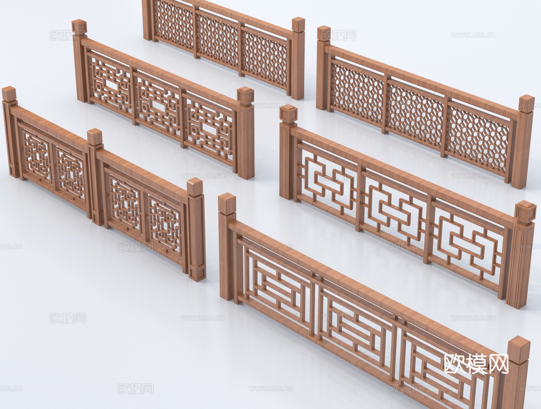 新中式栏杆护栏 栅栏围栏 实木围栏护栏su模型