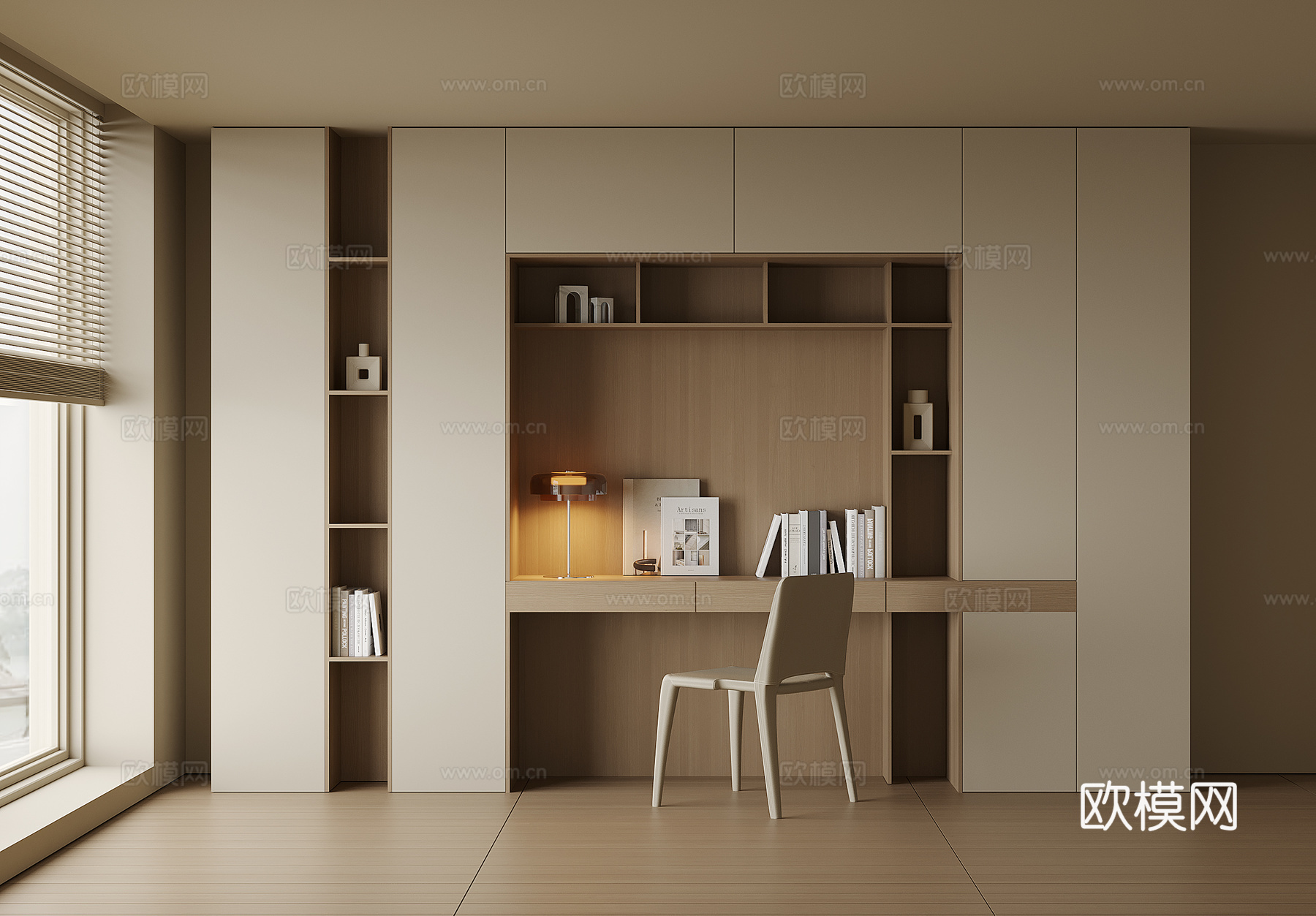 现代书桌一体柜su模型