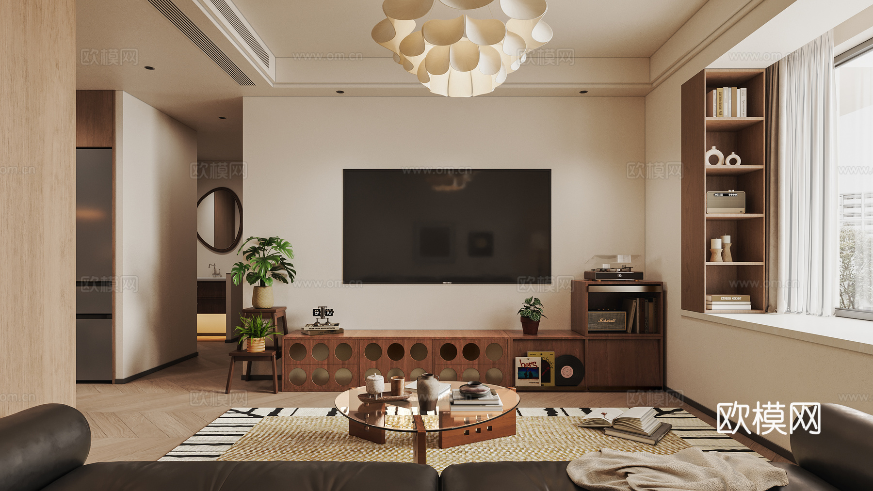 现代中古风客厅3d模型下载_ID16148982_3dmax免费模型-欧模网