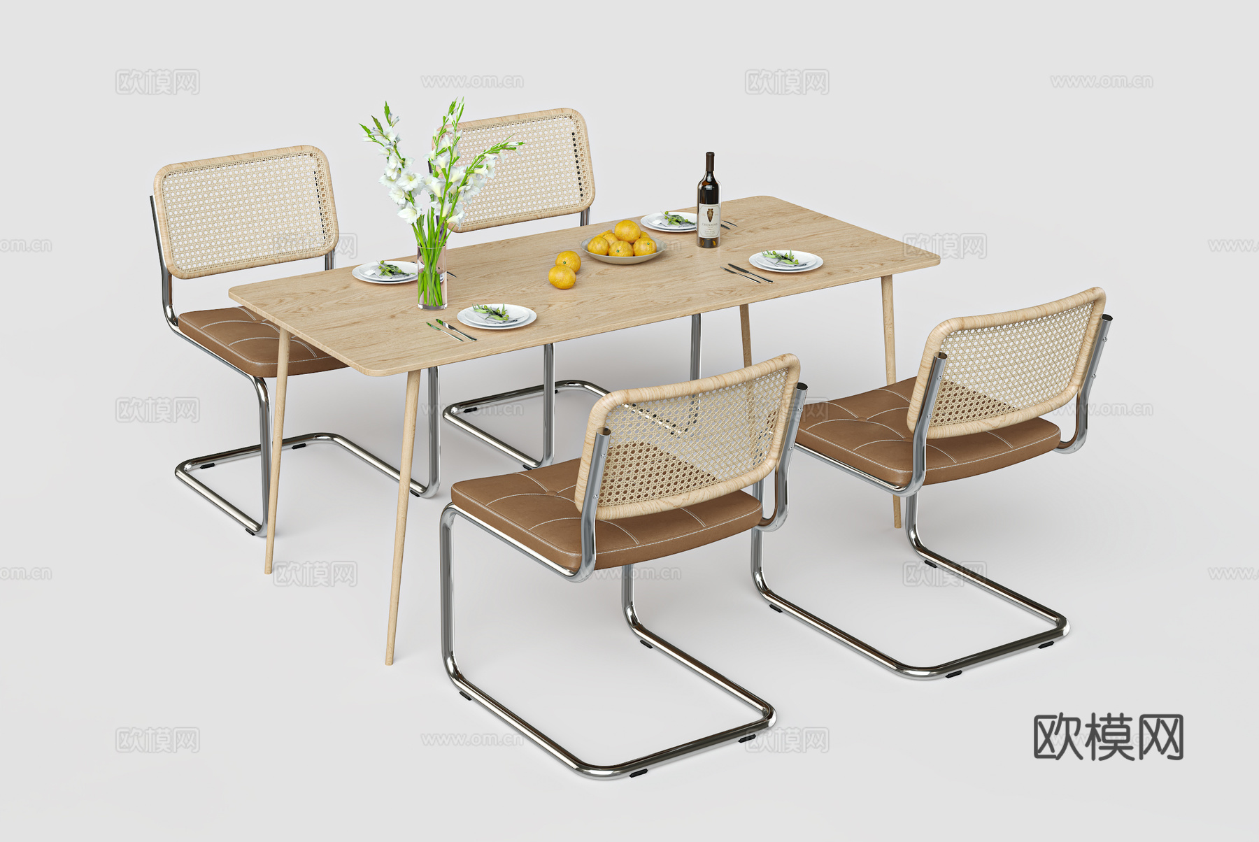 侘寂北欧餐桌椅su模型