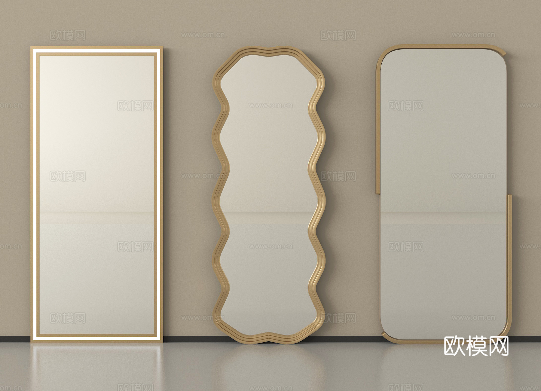现代镜子 全身镜 落地镜 试衣镜 艺术镜su模型
