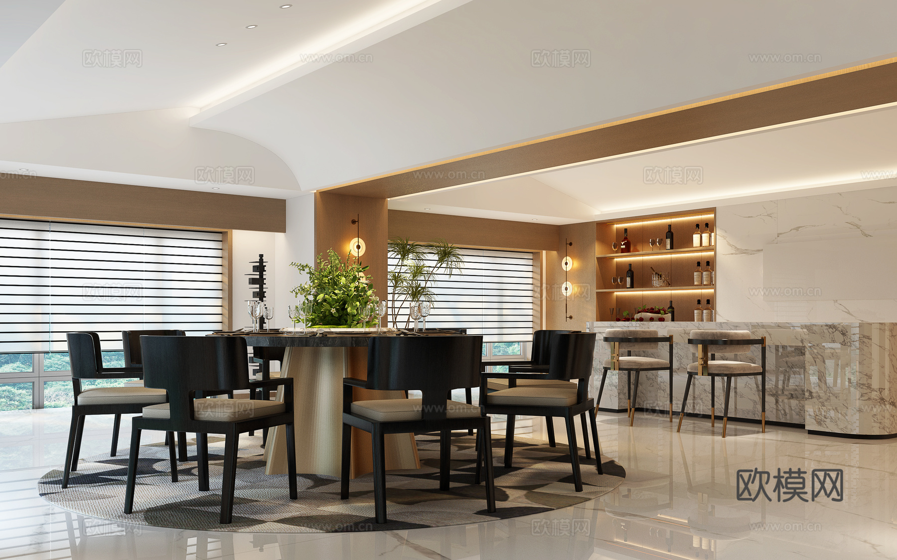 现代意式餐厅 意式中餐厅 意式轻奢中餐厅 意式餐桌椅3d模型下载