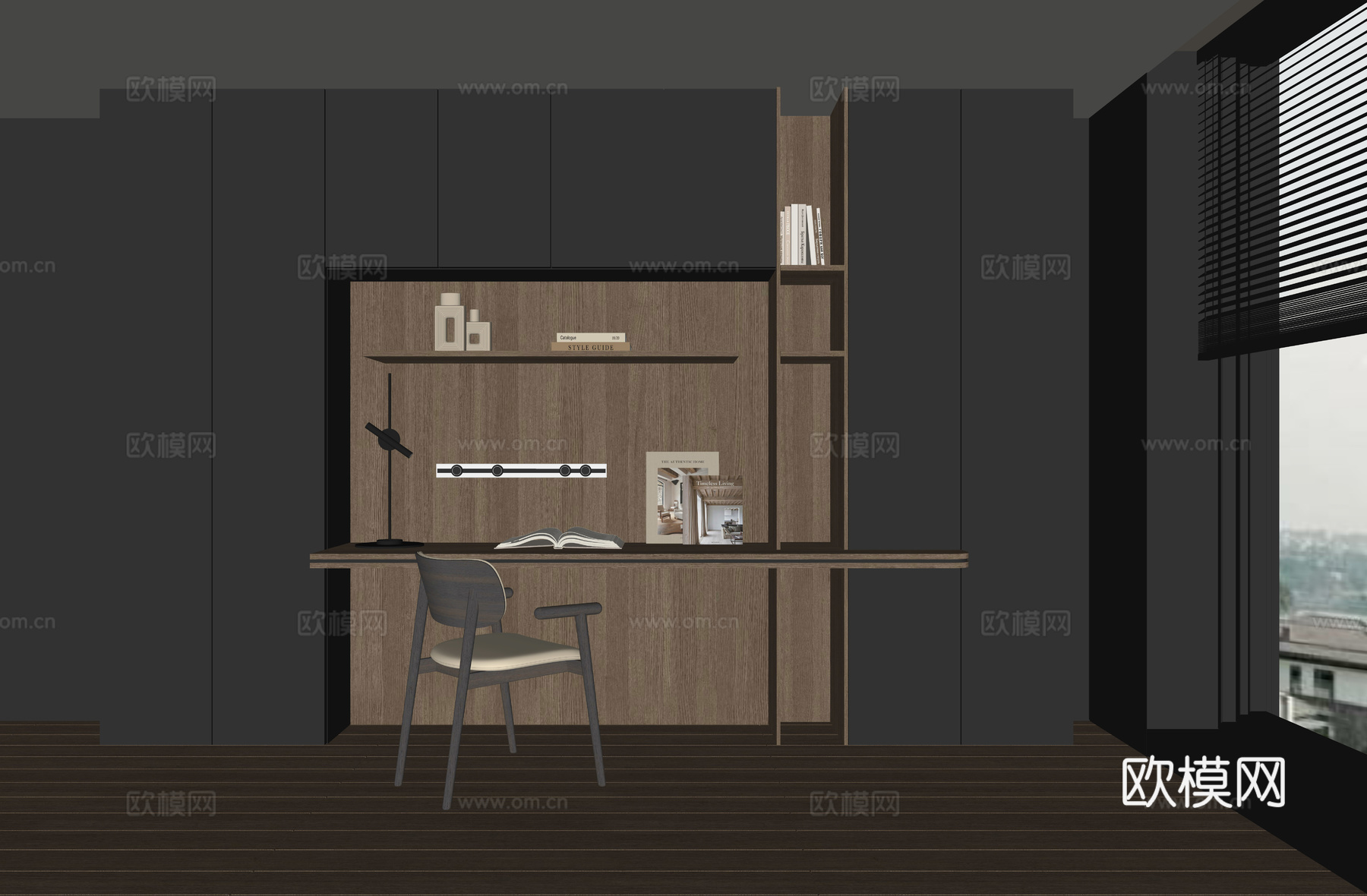 现代书桌一体柜su模型