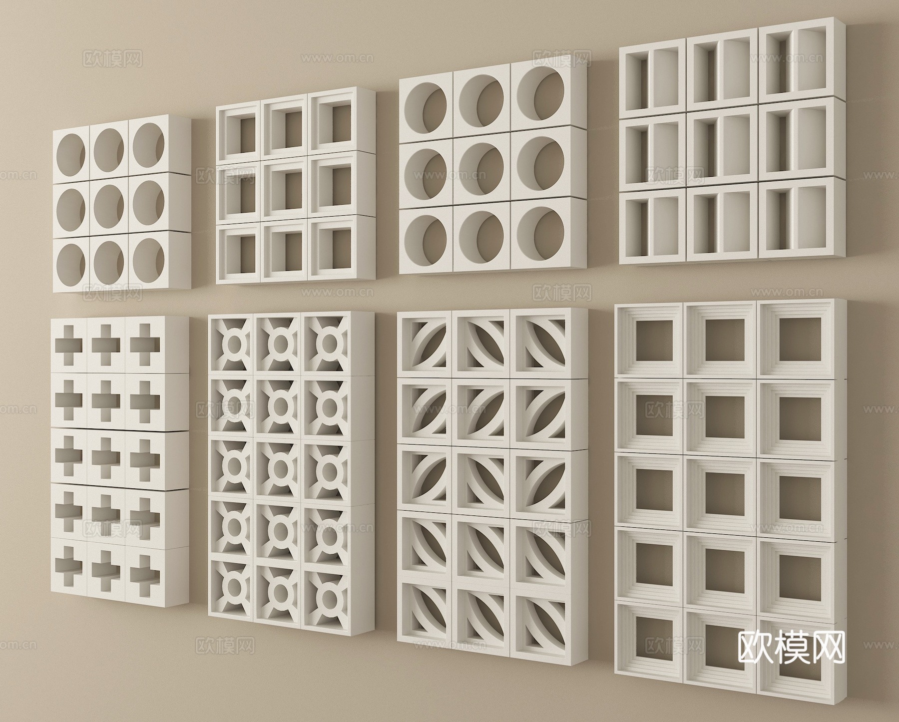 现代水泥砖隔断 镂空水泥砖隔断 空心砖 镂空砖su模型