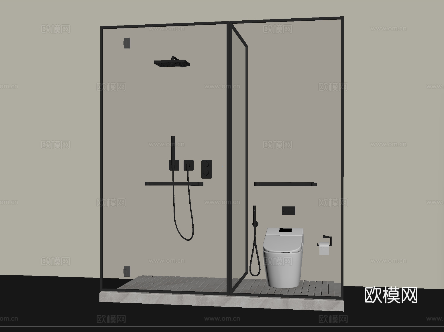 现代淋浴房 花洒 淋浴间 卫浴小件su模型